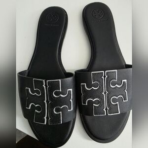 Tory Burch Black Sandals with Silver Accents